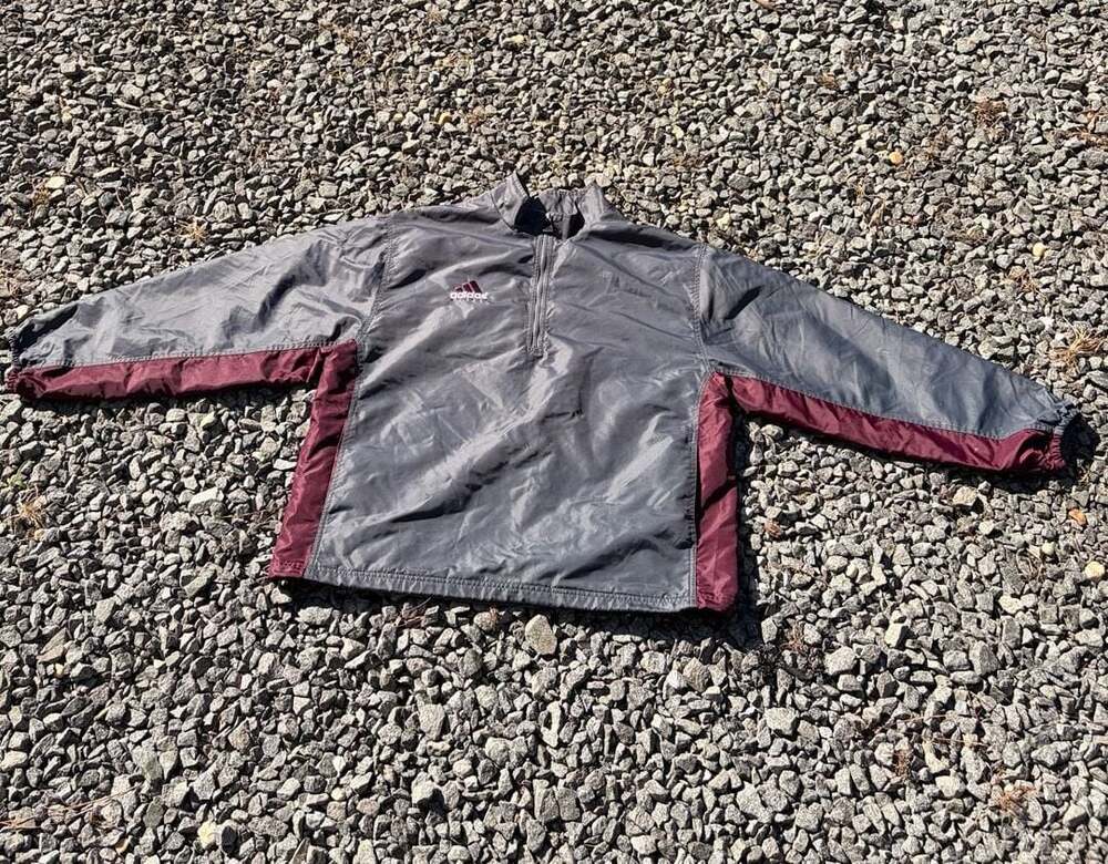 Adidas Soccer Windbreaker Jacket Size M Grey Maroon 90s Quarter Zip